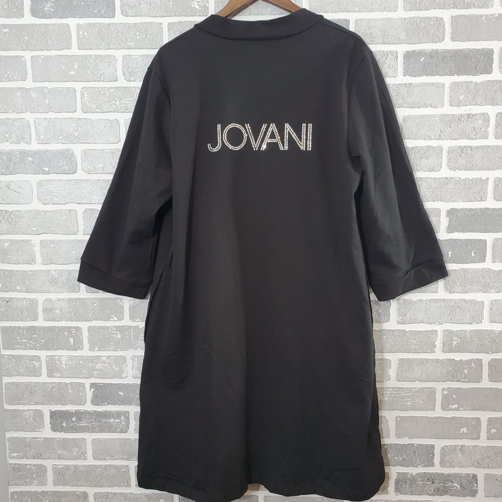 Jovani Womens XL‎ Black Rhinestone Logo 3/4 Sleeve Robe